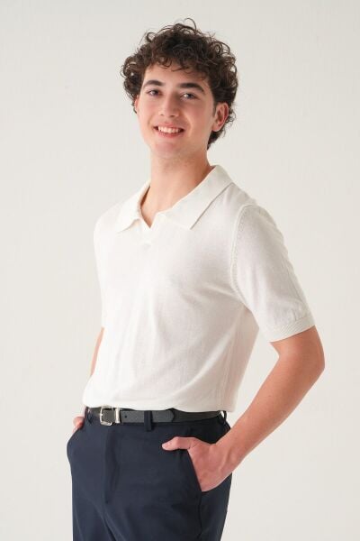 Regular Fit Polo Yaka T-shirt | Triko Casual Erkek Beyaz - XL