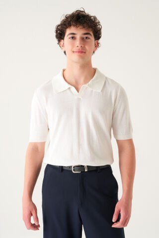 Regular Fit Polo Yaka T-shirt | Triko Casual Erkek Beyaz - XL