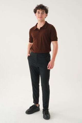 Regular Fit Polo Yaka T-shirt | Triko Casual Erkek Acı Kahverengi - S