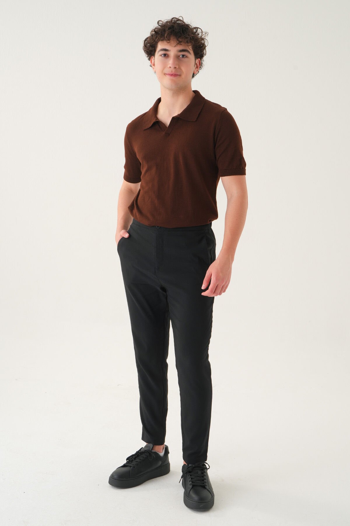 Regular Fit Polo Yaka T-shirt | Triko Casual Erkek Acı Kahverengi - M