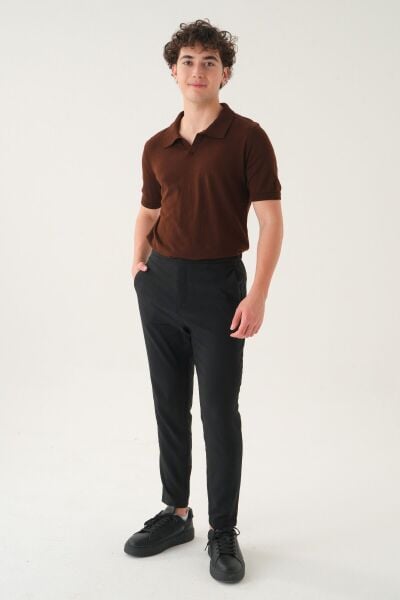 Regular Fit Polo Yaka T-shirt | Triko Casual Erkek Acı Kahverengi - XL