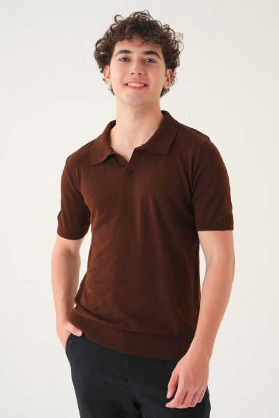 Regular Fit Polo Yaka T-shirt | Triko Casual Erkek Acı Kahverengi - XL