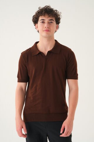 Regular Fit Polo Yaka T-shirt | Triko Casual Erkek Acı Kahverengi - XL