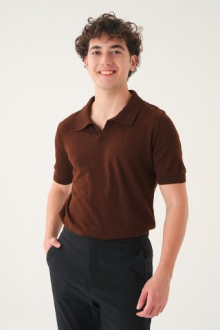 Regular Fit Polo Yaka T-shirt | Triko Casual Erkek Acı Kahverengi - XL