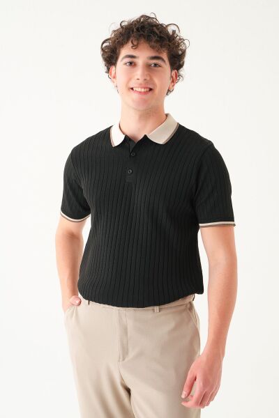 Regular Fit Polo Yaka T-shirt | Triko Farklı Yaka Casual Erkek Si̇yah - XL