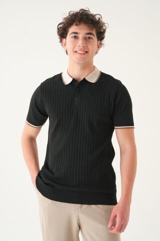Regular Fit Polo Yaka T-shirt | Triko Farklı Yaka Casual Erkek Si̇yah - XL