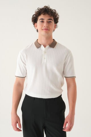 Regular Fit Polo Yaka T-shirt | Triko Farklı Yaka Casual Erkek Beyaz - S