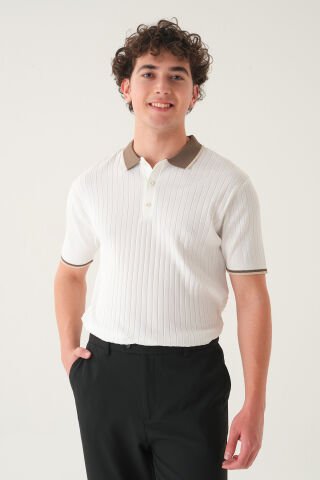 Regular Fit Polo Yaka T-shirt | Triko Farklı Yaka Casual Erkek Beyaz - S