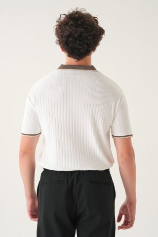Regular Fit Polo Yaka T-shirt | Triko Farklı Yaka Casual Erkek Beyaz - M