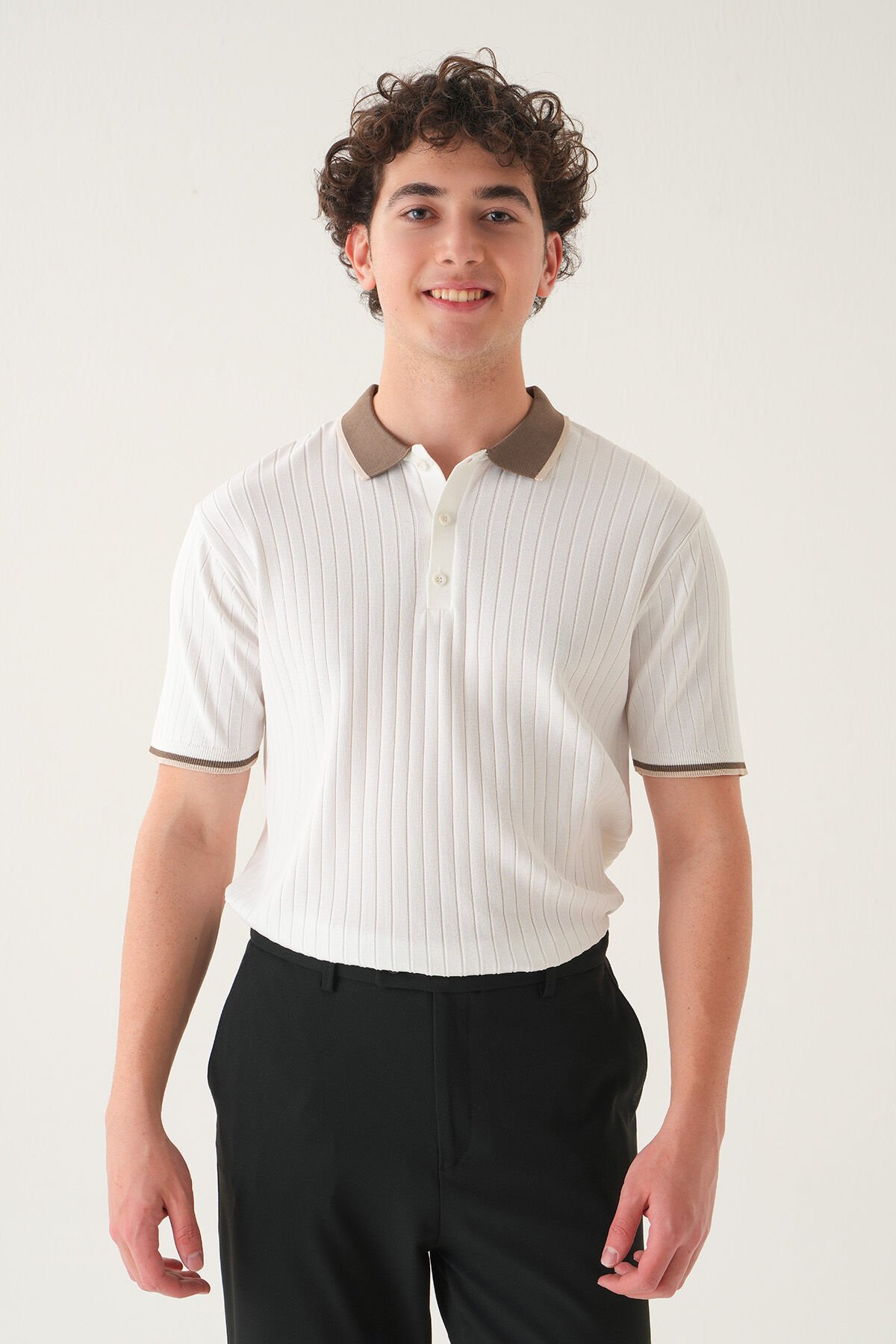 Regular Fit Polo Yaka T-shirt | Triko Farklı Yaka Casual Erkek Beyaz - L