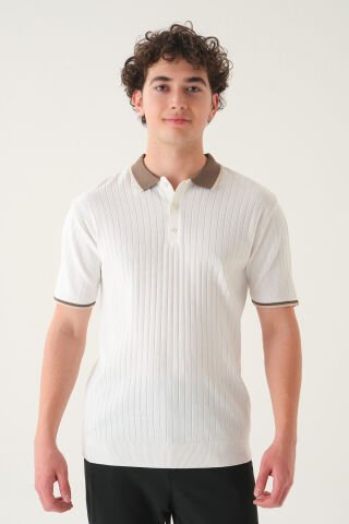 Regular Fit Polo Yaka T-shirt | Triko Farklı Yaka Casual Erkek Beyaz - L