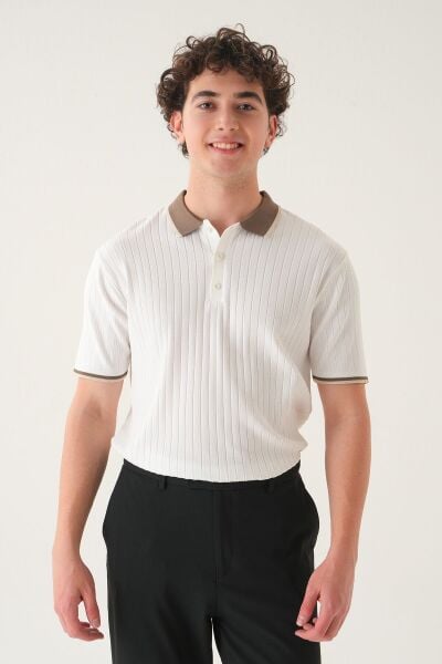 Regular Fit Polo Yaka T-shirt | Triko Farklı Yaka Casual Erkek Beyaz - XL