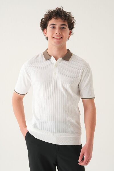 Regular Fit Polo Yaka T-shirt | Triko Farklı Yaka Casual Erkek Beyaz - XL