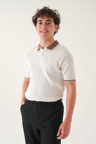 Regular Fit Polo Yaka T-shirt | Triko Farklı Yaka Casual Erkek Beyaz - XL