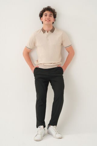Regular Fit Polo Yaka T-shirt | Triko Farklı Yaka Casual Erkek Krem - M