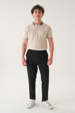 Regular Fit Polo Yaka T-shirt | Triko Farklı Yaka Casual Erkek Krem - XL