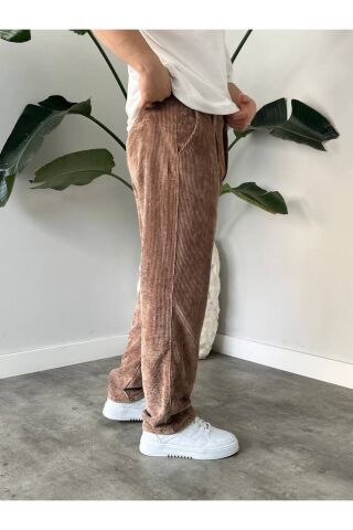 Erkek Yüksek Bel Baggy Kadife Fitilli Pantolon Lacivert - XL