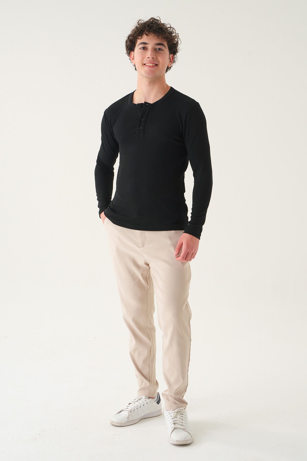 Regular Fit Penye T-shirt | Uzun Kollu Linen Kumaş Erkek