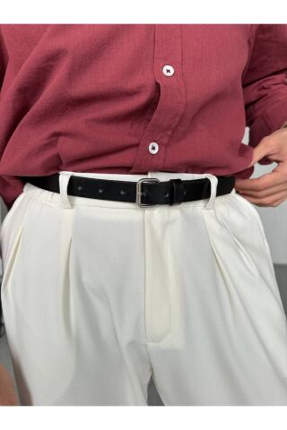 Erkek Suni Deri İnce Kumaş Pantolon Kemeri Siyah - XL