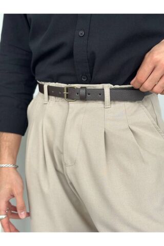 Erkek Suni Deri İnce Kumaş Pantolon Kemeri Kahverengi - M