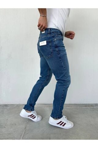 Erkek Regular Normal Kalıp Likralı Kot pantolon Taşlamalı Mavi - 34