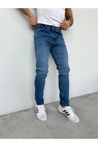 Erkek Regular Normal Kalıp Likralı Kot pantolon Taşlamalı Mavi - 34