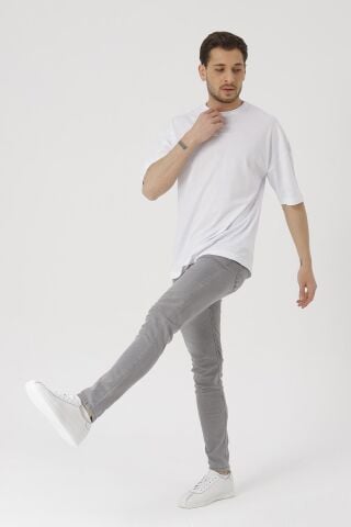 Erkek Slim Fit Gri Likralı Kot Pantolon Gri - 32