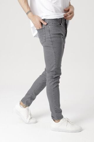 Erkek Slim Fit Gri Likralı Kot Pantolon Füme - 29
