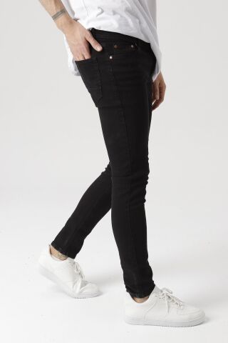 Erkek Slim Fit Gri Likralı Kot Pantolon Siyah - 32