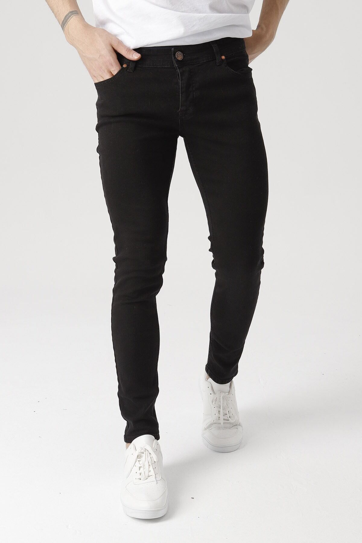 Erkek Slim Fit Gri Likralı Kot Pantolon Siyah - 32