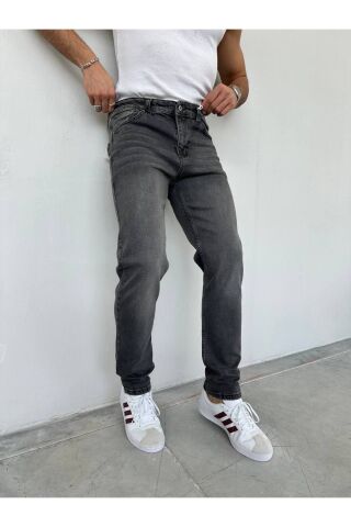 Erkek Regular Normal Kalıp Likralı Kot pantolon Ekitme Gri - 33