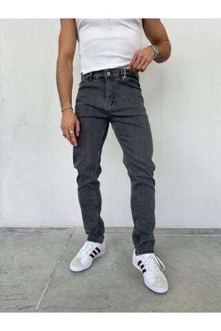 Erkek Regular Normal Kalıp Likralı Kot pantolon Taşlamalı Gri - 36