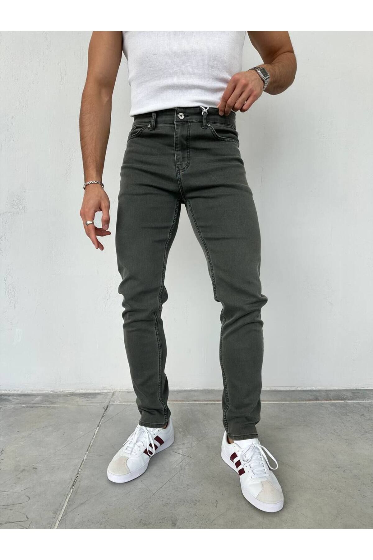 Erkek Regular Normal Kalıp Likralı Kot pantolon Gri - 34