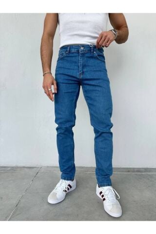 Erkek Regular Normal Kalıp Likralı Kot pantolon Mavi - 33