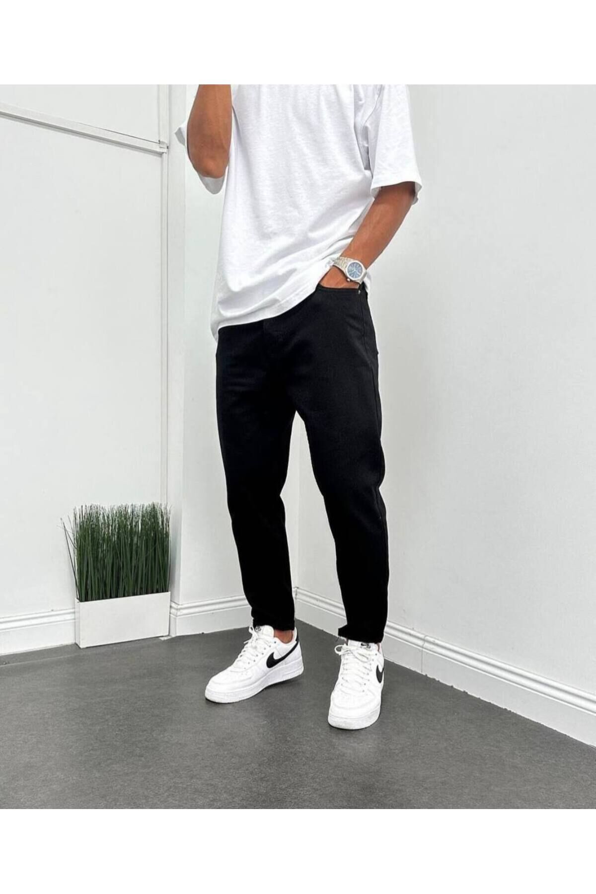 Erkek Boyfriend Yüksek Bel Bilek Boy Kot Pantolon Siyah - 33