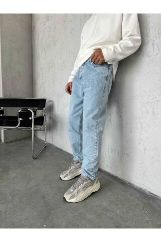Erkek Boyfriend Yüksek Bel Bilek Boy Kot Pantolon Mavi - 31