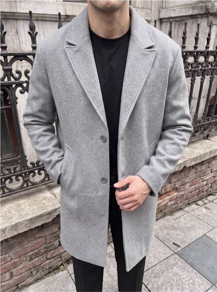 Erkek Oversize Uzun Kaşe Kaban Ceket Gri̇ - XL