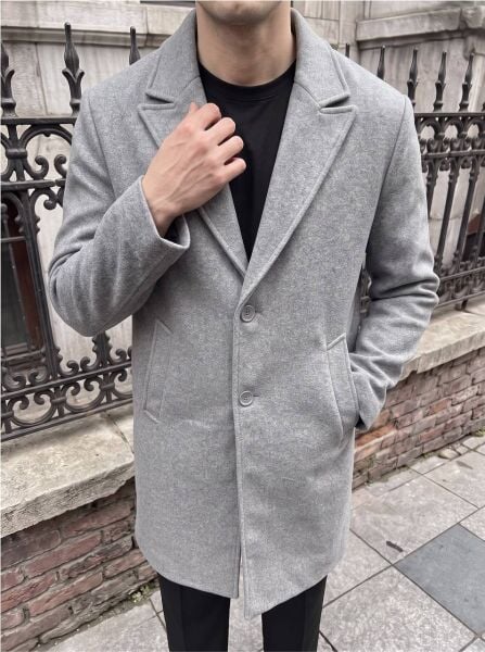 Erkek Oversize Uzun Kaşe Kaban Ceket Gri̇ - XL