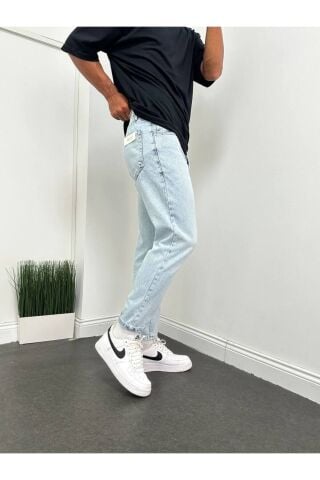 Erkek Boyfriend Yüksek Bel Bilek Boy Kot Pantolon Mavi - 36