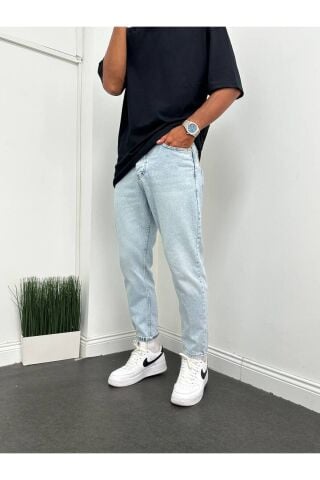 Erkek Boyfriend Yüksek Bel Bilek Boy Kot Pantolon Mavi - 36