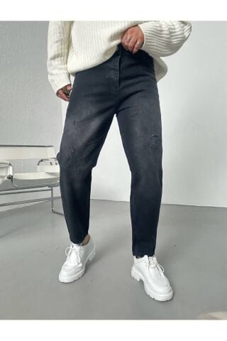 Erkek Boyfriend Yüksek Bel Bilek Boy Kot Pantolon Siyah - 33