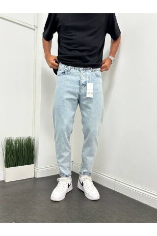 Erkek Boyfriend Yüksek Bel Bilek Boy Kot Pantolon Mavi - 36