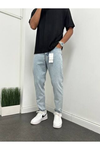 Erkek Boyfriend Yüksek Bel Bilek Boy Kot Pantolon Mavi - 36