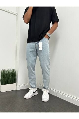 Erkek Boyfriend Yüksek Bel Bilek Boy Kot Pantolon Mavi - 31