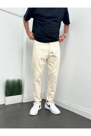 Erkek Boyfriend Yüksek Bel Bilek Boy Kot Pantolon Krem - 31