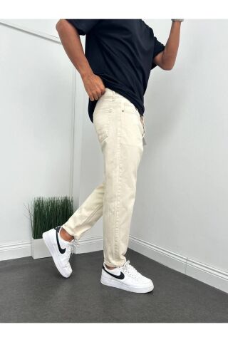 Erkek Boyfriend Yüksek Bel Bilek Boy Kot Pantolon Krem - 31