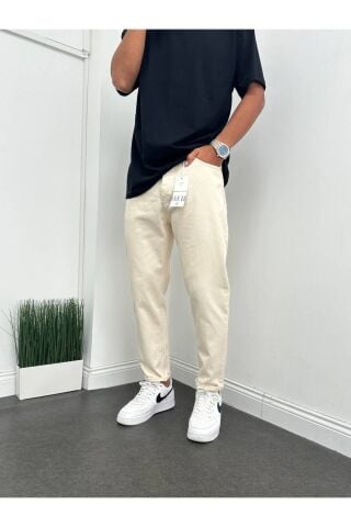 Erkek Boyfriend Yüksek Bel Bilek Boy Kot Pantolon Krem - 31