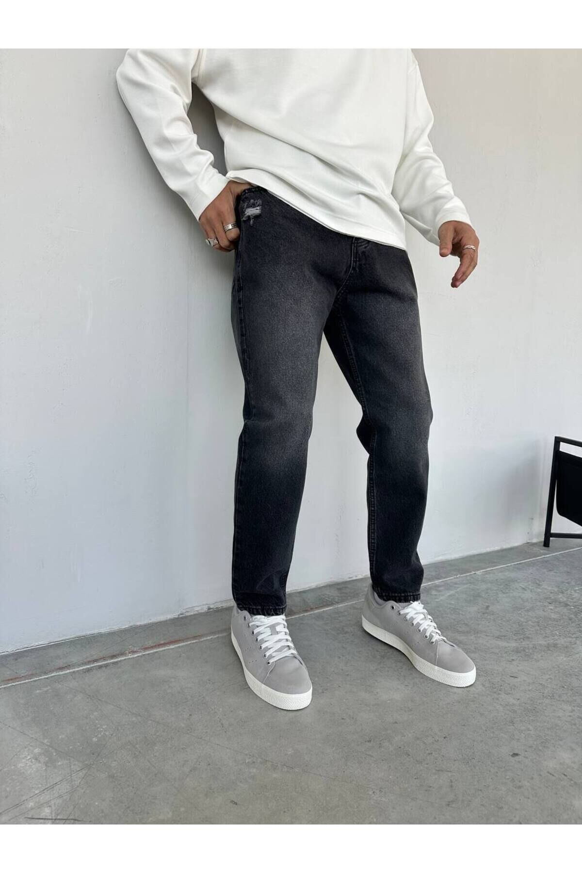 Erkek Boyfriend Yüksek Bel Bilek Boy Kot Pantolon Siyah - 29