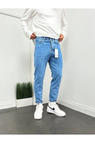 Erkek Boyfriend Yüksek Bel Bilek Boy Kot Pantolon Mavi - 30