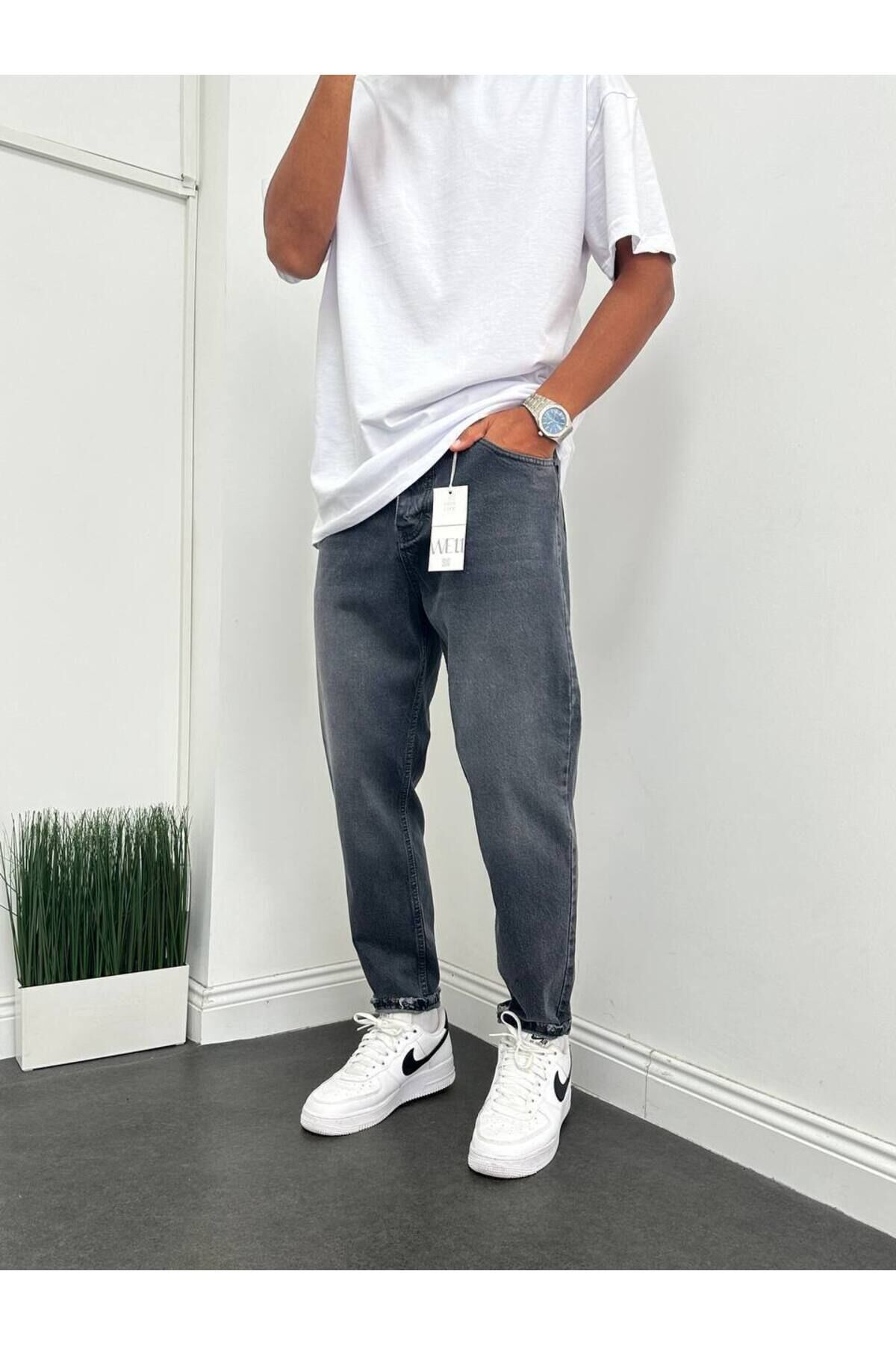 Erkek Boyfriend Yüksek Bel Bilek Boy Kot Pantolon Gri - 31